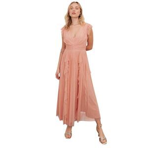 Anaya With Love Womens/Ladies Waterfall V Neck Flutter Maxi Dress / Peach